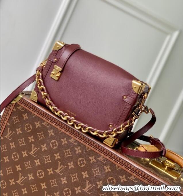 Luxury Classic Louis Vuitton Side Trunk MM Bag in Grained Cowhide Leather M25669 Burgundy 2025