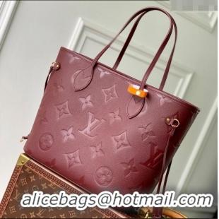 Original Cheap Louis Vuitton Neverfull MM Tote Bag in Monogram Leather M25855 Burgundy 2025