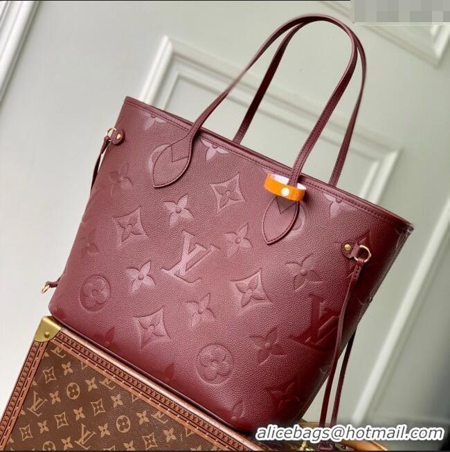 Original Cheap Louis Vuitton Neverfull MM Tote Bag in Monogram Leather M25855 Burgundy 2025