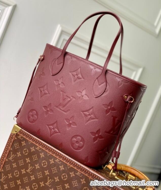 Original Cheap Louis Vuitton Neverfull MM Tote Bag in Monogram Leather M25855 Burgundy 2025