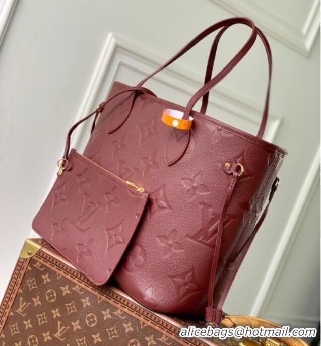 Original Cheap Louis Vuitton Neverfull MM Tote Bag in Monogram Leather M25855 Burgundy 2025