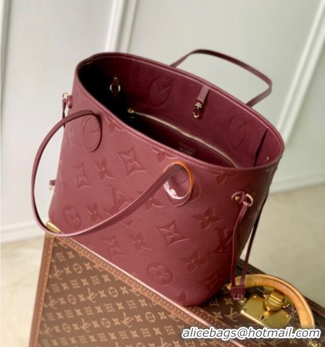 Original Cheap Louis Vuitton Neverfull MM Tote Bag in Monogram Leather M25855 Burgundy 2025