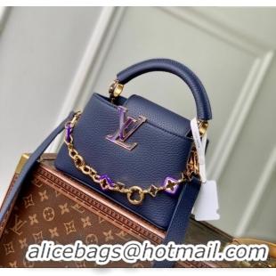 Original Cheap Louis Vuitton Capucines Mini Bag with Chain in Taurillon Leather M14970 Blue 2025