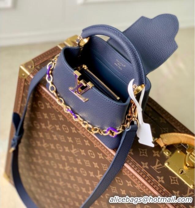 Original Cheap Louis Vuitton Capucines Mini Bag with Chain in Taurillon Leather M14970 Blue 2025