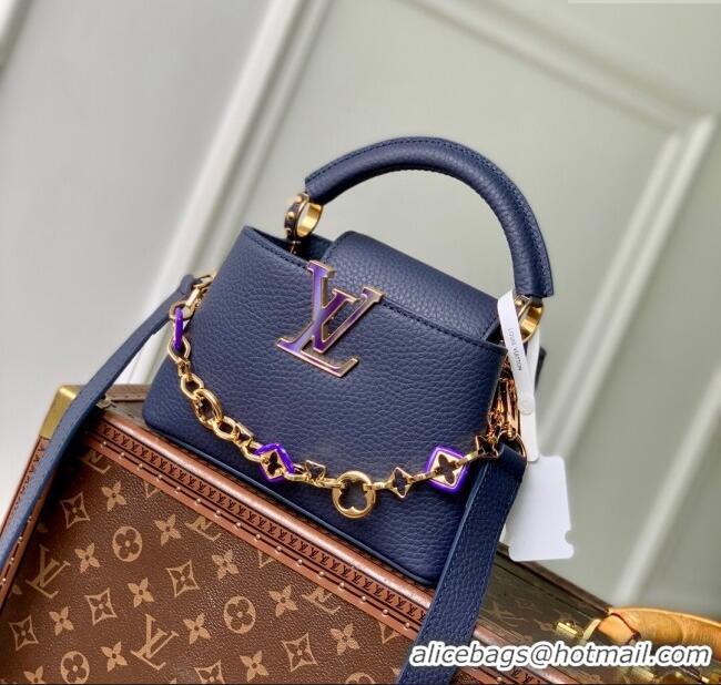 Original Cheap Louis Vuitton Capucines Mini Bag with Chain in Taurillon Leather M14970 Blue 2025