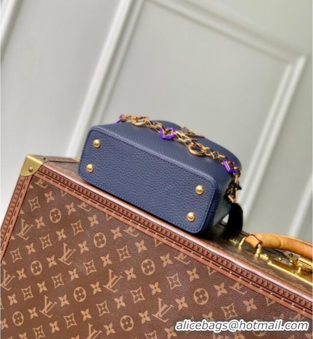 Original Cheap Louis Vuitton Capucines Mini Bag with Chain in Taurillon Leather M14970 Blue 2025