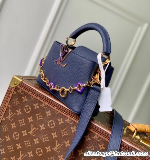 Original Cheap Louis Vuitton Capucines Mini Bag with Chain in Taurillon Leather M14970 Blue 2025