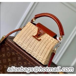 New Product Louis Vuitton Capucines Mini Bag in Cowhide and Rattan N88126 Brown 2025