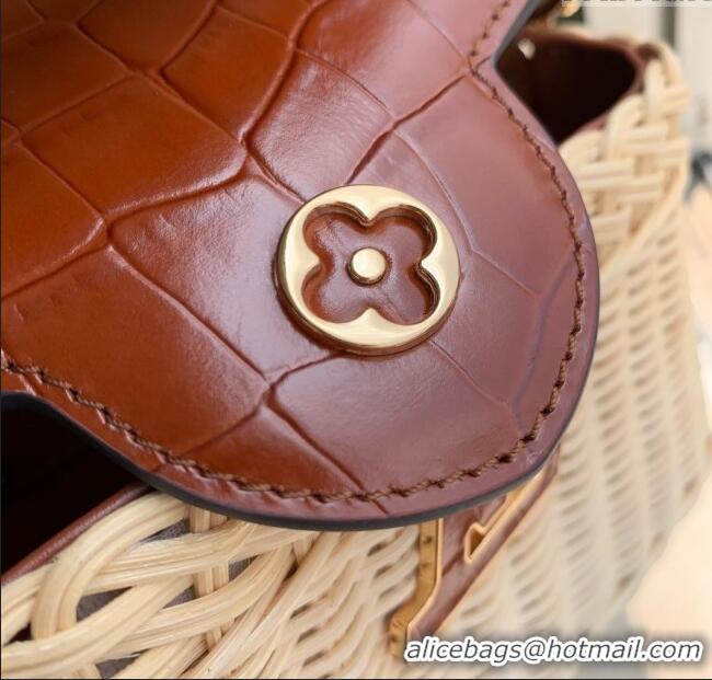 New Product Louis Vuitton Capucines Mini Bag in Cowhide and Rattan N88126 Brown 2025