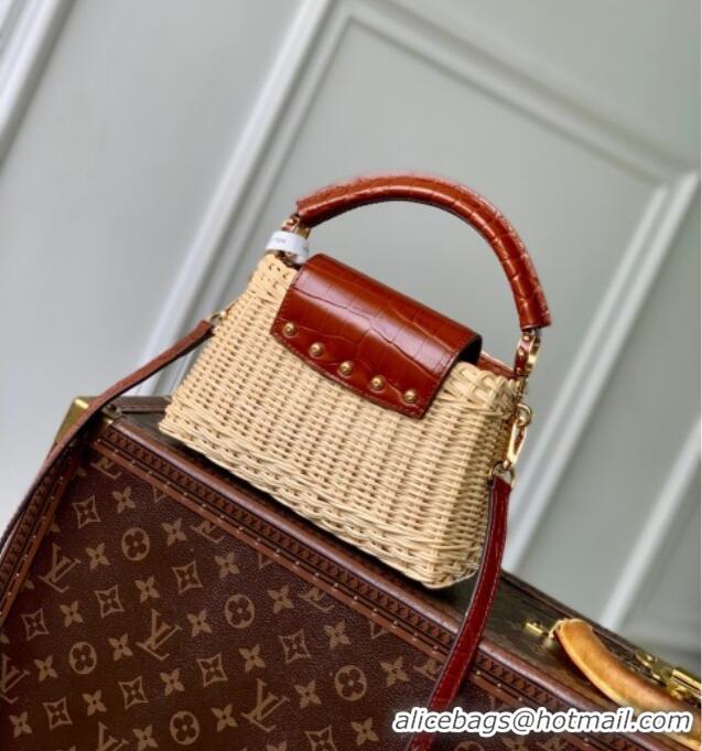 New Product Louis Vuitton Capucines Mini Bag in Cowhide and Rattan N88126 Brown 2025