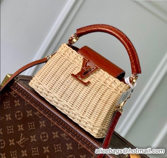 New Product Louis Vuitton Capucines Mini Bag in Cowhide and Rattan N88126 Brown 2025