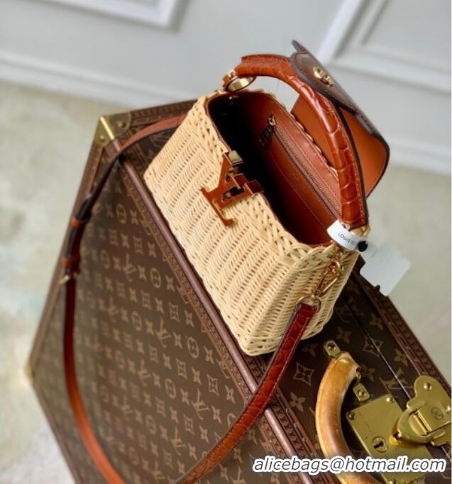 New Product Louis Vuitton Capucines Mini Bag in Cowhide and Rattan N88126 Brown 2025