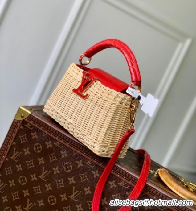 Inexpensive Louis Vuitton Capucines Mini Bag in Cowhide and Rattan N88126 Red 2025