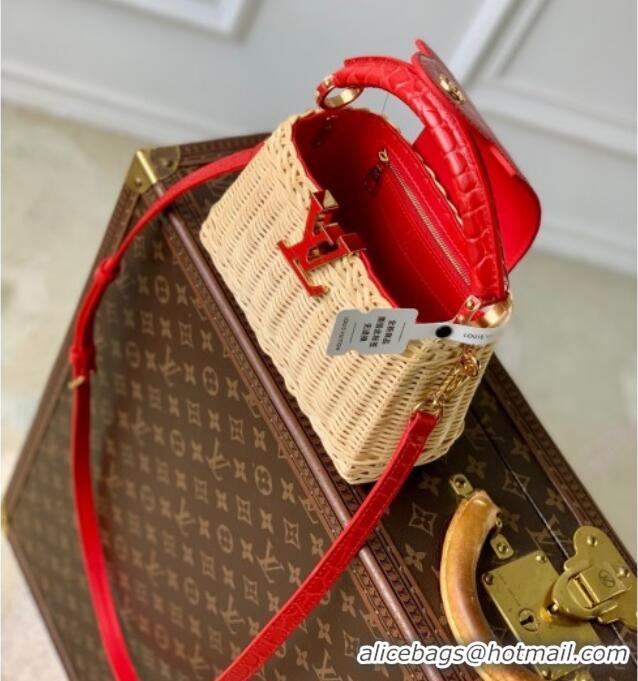 Inexpensive Louis Vuitton Capucines Mini Bag in Cowhide and Rattan N88126 Red 2025