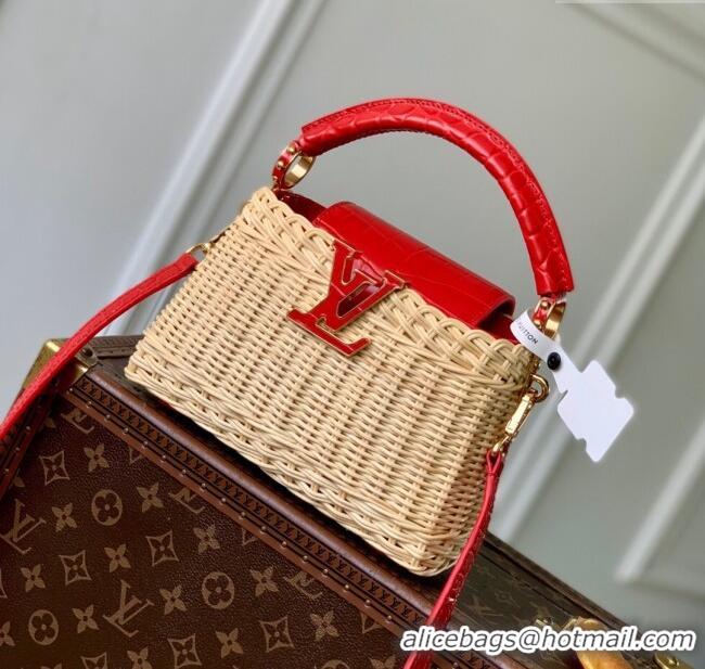 Inexpensive Louis Vuitton Capucines Mini Bag in Cowhide and Rattan N88126 Red 2025