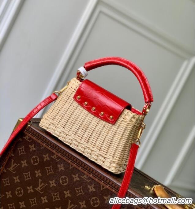 Inexpensive Louis Vuitton Capucines Mini Bag in Cowhide and Rattan N88126 Red 2025