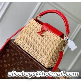 Top Quality Louis Vuitton Capucines BB Bag in Cowhide and Rattan N88126 Red 2025