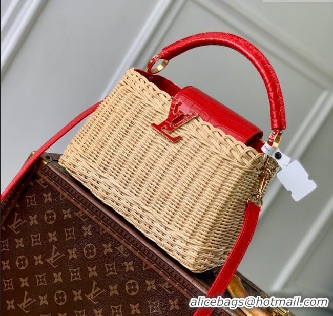 Top Quality Louis Vuitton Capucines BB Bag in Cowhide and Rattan N88126 Red 2025
