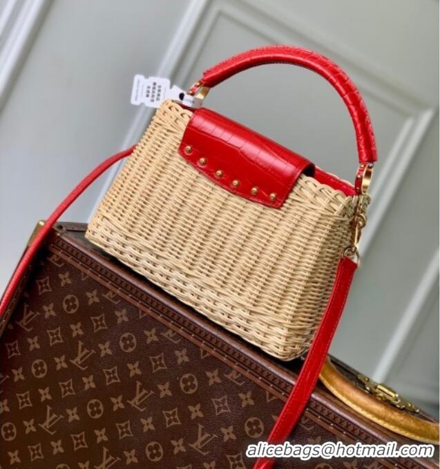 Top Quality Louis Vuitton Capucines BB Bag in Cowhide and Rattan N88126 Red 2025