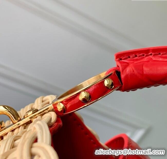 Top Quality Louis Vuitton Capucines BB Bag in Cowhide and Rattan N88126 Red 2025