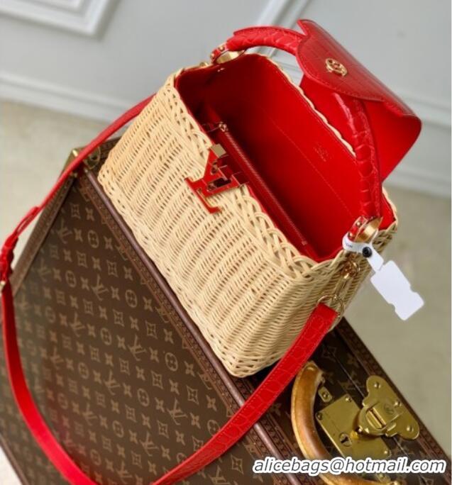 Top Quality Louis Vuitton Capucines BB Bag in Cowhide and Rattan N88126 Red 2025