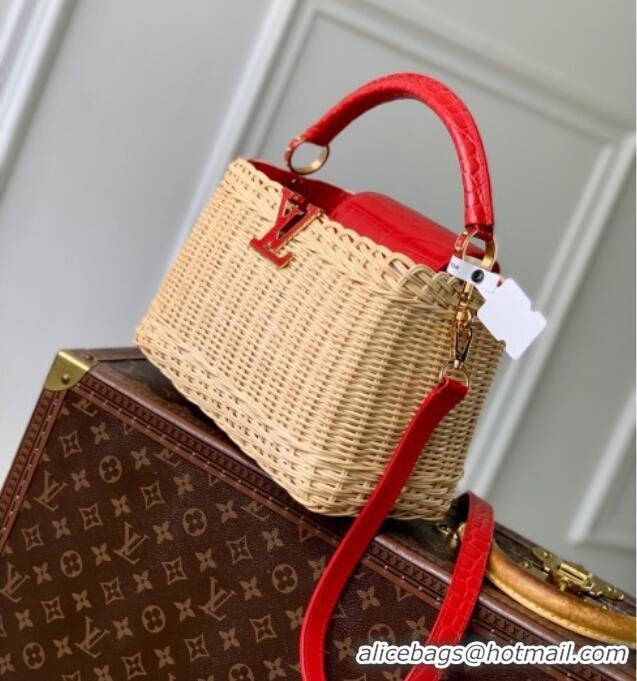 Top Quality Louis Vuitton Capucines BB Bag in Cowhide and Rattan N88126 Red 2025