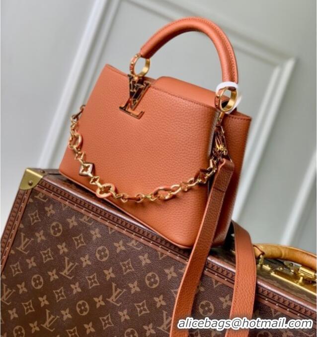 Spot Bulk Louis Vuitton Capucines BB Bag with Chain in Taurillon Leather M14381 Tan 2025
