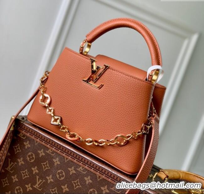 Spot Bulk Louis Vuitton Capucines BB Bag with Chain in Taurillon Leather M14381 Tan 2025