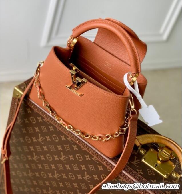 Spot Bulk Louis Vuitton Capucines BB Bag with Chain in Taurillon Leather M14381 Tan 2025