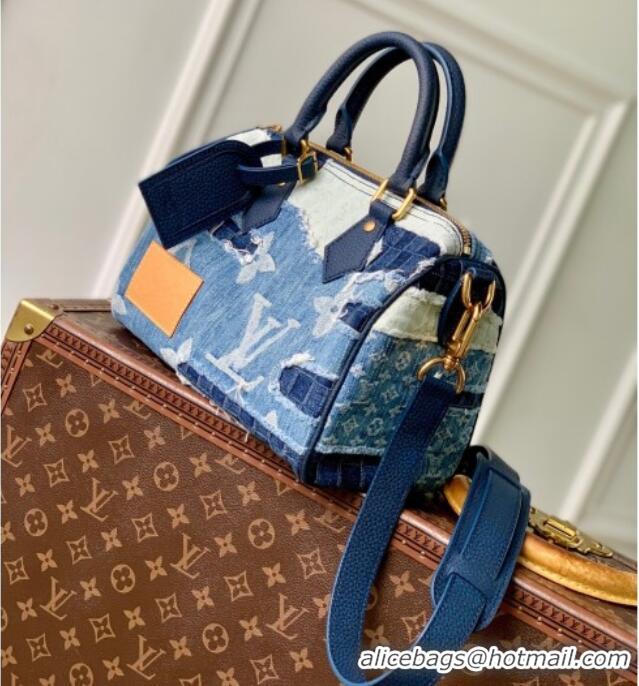 Spot Bulk Louis Vuitton Speedy 25 Bandouliere in Blue Denim M15276 2025