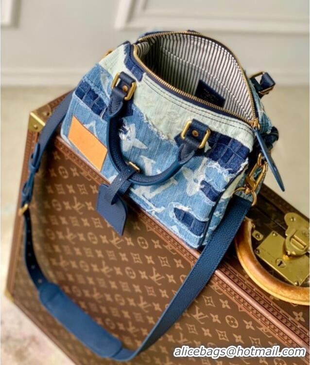 Spot Bulk Louis Vuitton Speedy 25 Bandouliere in Blue Denim M15276 2025
