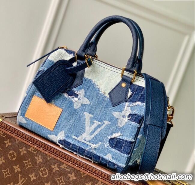 Spot Bulk Louis Vuitton Speedy 25 Bandouliere in Blue Denim M15276 2025
