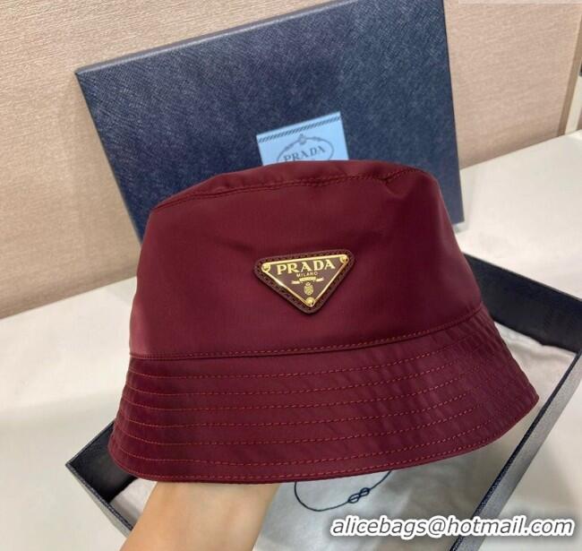 Classic Cheapest Prada Nylon Bucket Hat 0929 Burgundy 2025