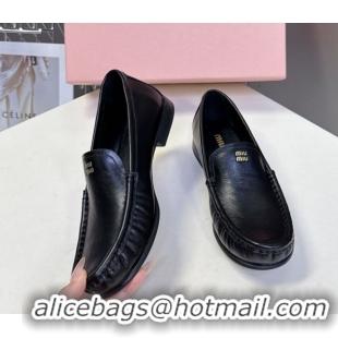 Grade Quality Miu Miu Leather Loafers Black 5D499E 0826004