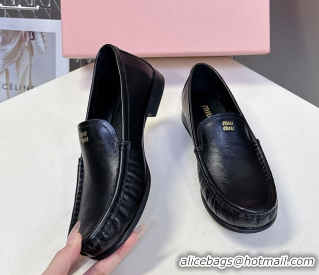 Grade Quality Miu Miu Leather Loafers Black 5D499E 0826004