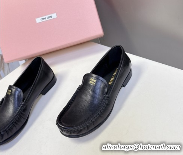 Grade Quality Miu Miu Leather Loafers Black 5D499E 0826004