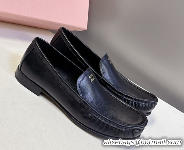 Grade Quality Miu Miu Leather Loafers Black 5D499E 0826004