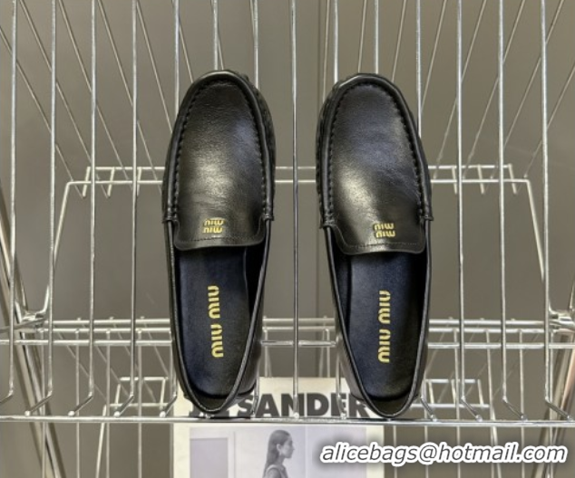 Grade Quality Miu Miu Leather Loafers Black 5D499E 0826004