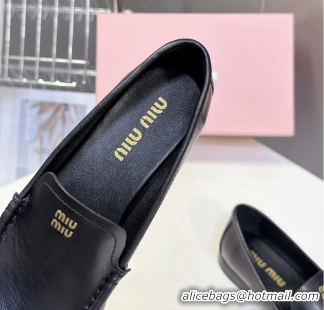 Grade Quality Miu Miu Leather Loafers Black 5D499E 0826004