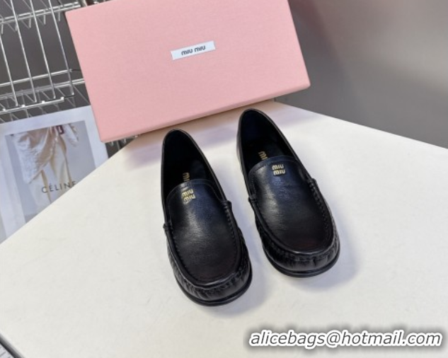 Grade Quality Miu Miu Leather Loafers Black 5D499E 0826004