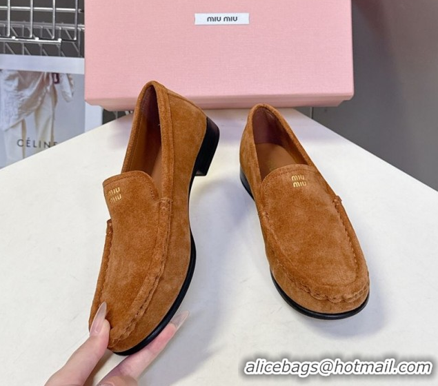 Stylish Miu Miu Suede Loafers Light Brown 5D499E 50826006
