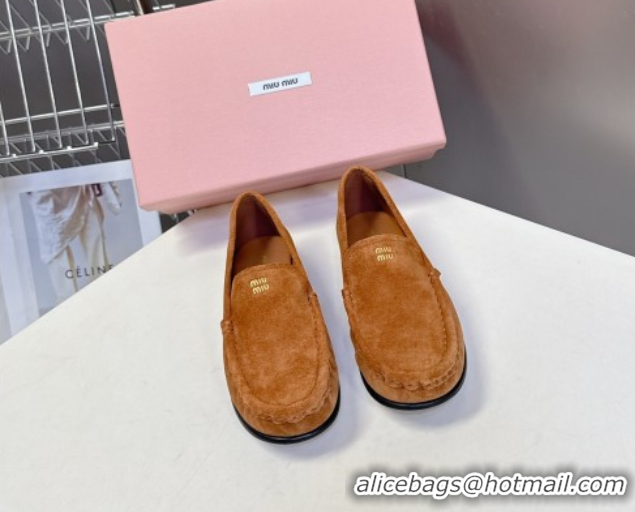 Stylish Miu Miu Suede Loafers Light Brown 5D499E 50826006