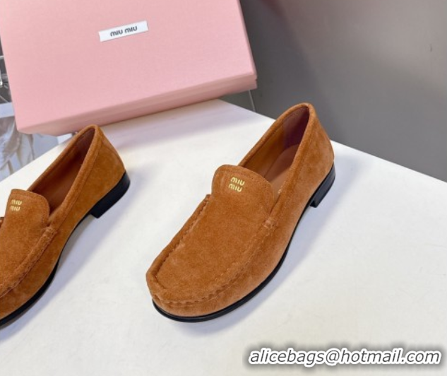 Stylish Miu Miu Suede Loafers Light Brown 5D499E 50826006