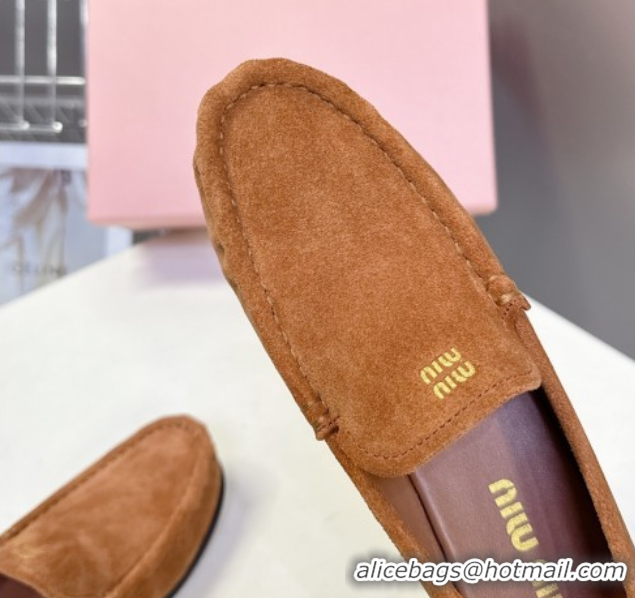 Stylish Miu Miu Suede Loafers Light Brown 5D499E 50826006