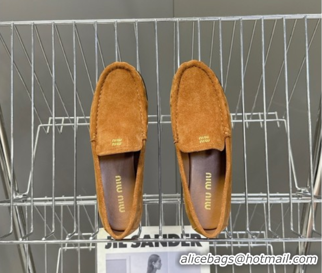 Stylish Miu Miu Suede Loafers Light Brown 5D499E 50826006