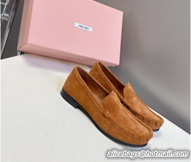 Stylish Miu Miu Suede Loafers Light Brown 5D499E 50826006