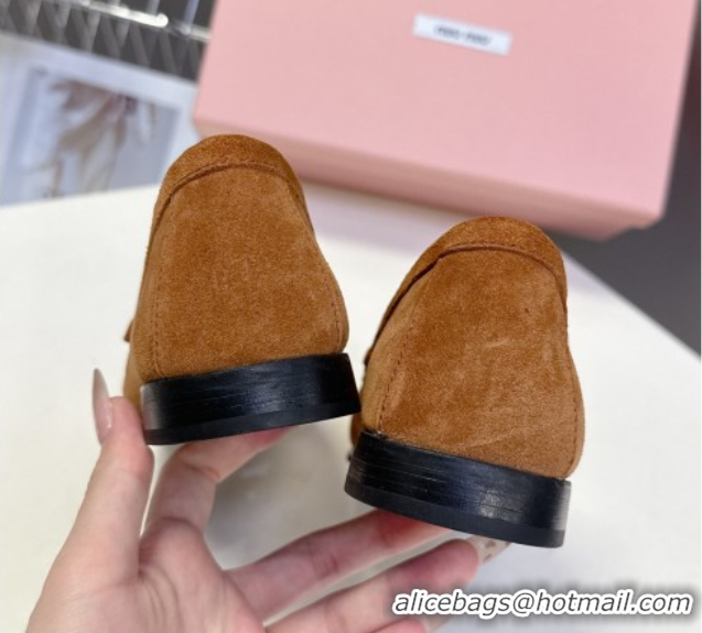 Stylish Miu Miu Suede Loafers Light Brown 5D499E 50826006