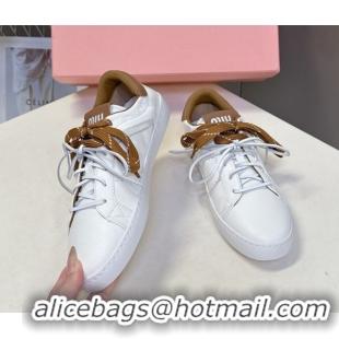 Best Grade Miu Miu Leather Sneakers White/Brown MIU082601 0826008
