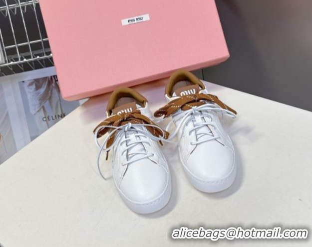 Best Grade Miu Miu Leather Sneakers White/Brown MIU082601 0826008