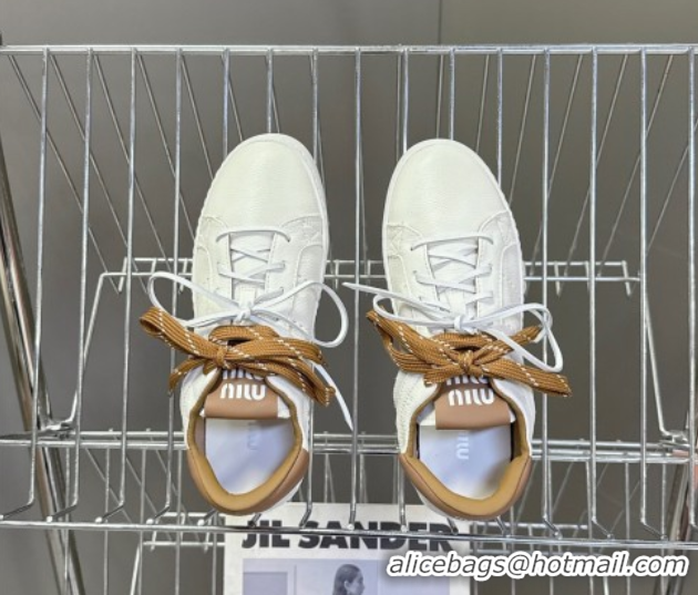 Best Grade Miu Miu Leather Sneakers White/Brown MIU082601 0826008